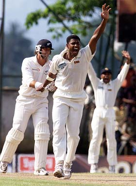 Sri Lankan bowler Prabath Nissanka successfully appeals against New Zealand captain Stephen Fleming
