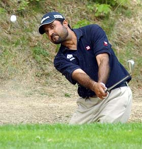 Amandeep Johl hits during the final round of Maekyung Open 