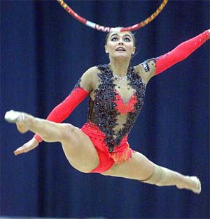 Russian gymnast Alina Kabaeva performs during the finals of the Artistic and Rythmic Gymnastics� European Team Championships in Moscow 