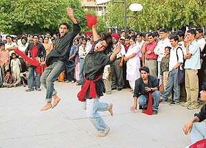 Agaaz group of students from DAV College, Sector 10, stage a street play �Man ki Bhadas� at the Plaza, Sector 17, Chandigarh, on Tuesday.
