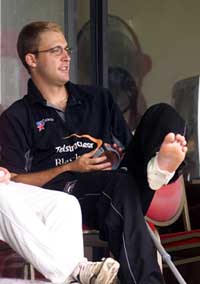 New Zealand's Daniel Vettori watches the fourth day's play 