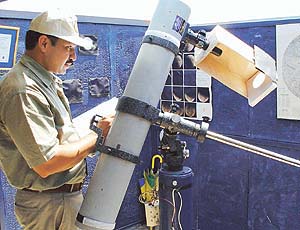 Pradeep Mahajan, a local space enthusiast, observes the Mercury transit at his personal space observatory in Chandigarh on Wednesday.