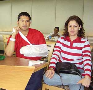 Indian batting maestro Sachin Tendulkar with his wife Anjali 