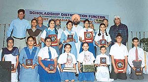 Winners of a declamation contest, who were honoured by the Nehru Sidhant Kendra Trust in Ludhiana on Friday.