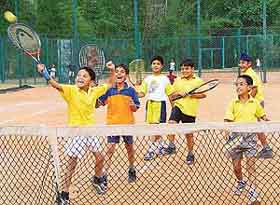 Budding trainees at a practice session in the Sector 10 Tennis Stadium in Chandigarh