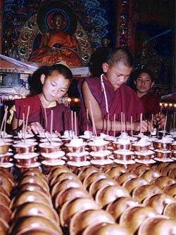Young monks prepare for the Buddha Jayanti in a Gompa near Kusumpati, Shimla