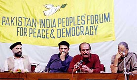 Visiting Pakistani parliamentarian delegation attend a programme of Pakistan-India Peoples' Forum for Peace and Democracy in Worli