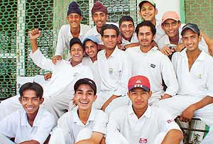 Jubilant Mohali XI team after making it to the last four of the Punjab Inter-District Cricket Meet at the PCA Stadium, SAS Nagar, on Thursday.