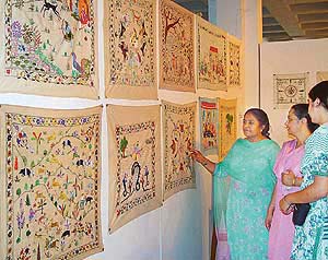 A section of the Chamba rumals which are being exhibited at Punjab Kala Bhavan Art Gallery in Sector 16, Chandigarh, on Thursday.