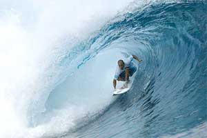 Six times world champion Kelly Slater of the US surfs to capture his first win on the ASP World Tour 