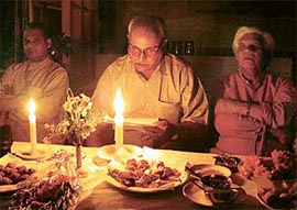 Poetry recitation continues in the absence of electricity at the release of a book of Urdu poetry by Gulshan Khanna at Panjab University on Saturday