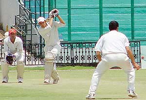 Manpartap Singh, captain, CCA, in action during an under-19 cricket match played at PCA Stadium in SAS Nagar on Monday.