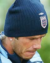 Manchester United's David Beckham arrives for an England training session at Arsenal's training ground in London Colney, Hertfordshire, on Monday