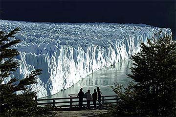 A view of the Perito Moreno glacier flowing into the Lago Argentino