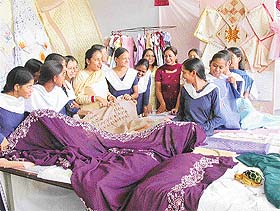 Students of vocational courses in Government Model Senior Secondary School, Sector 47, display embroidered bedsheet and other items