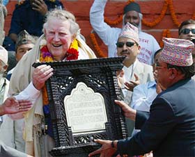 New Zealand's Sir Edmund Hillary receives a letter of commendation