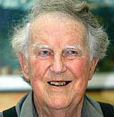 Sir Edmund Hillary, 83, smiles during a news conference at the British Embassy in Kathmandu
