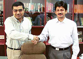 The new Deputy Commissioner of Chandigarh, Mr Arun Kumar (left), takes charge from Mr M. Ramsekhar on Thursday. 