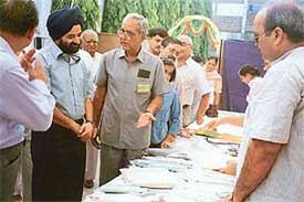 Mr R.S. Gujral, Home Secretary, UT, visits an exhibition of products of Dayalbagh manufacturing units at Radha Soami Satsang Bhavan, Sector 35-C, Chandigarh, on Saturday.