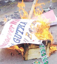 National Human Rights Council activists protesting against gutka in the Capital on Saturday.