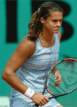 Amelie Mauresmo of France reacts during her match against Serena Williams of the US