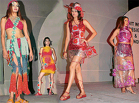 Models display dresses designed by passing-out students of NIIFT at �Anukama 2003� at Dara Film Studio in SAS Nagar on Thursday. 