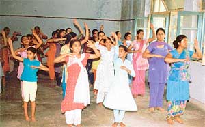 Students practise kathak at a workshop being held in Government College for Women, Ludhiana