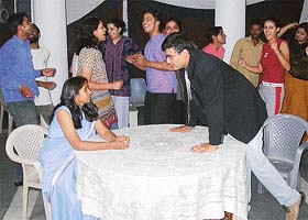 The rehearsal of "Saanp Sidi" in progress at Punjab Kala Bhavan in Chandigarh