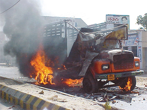 Dalit youths set vehicles on fire
