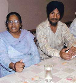 Ms Amarjit Kaur and her husband, Mr Natha Singh, who have charged Irrigation Department officials
