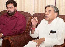 Mr Pawan Bansal, MP, addresses a press conference in Chandigarh on Saturday. Mr Subhash Chawla, Mayor