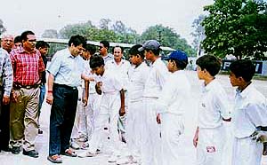 Commissioner, Income Tax, being introduced to players participating in the VIIth Chaman Lal Malhotra Cricket Cup Tournament