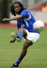 Brazilian striker Ronaldinho in action during a training session