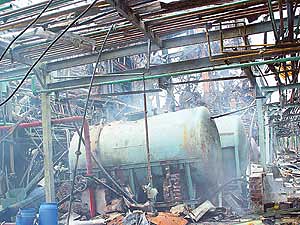 Smoke and fumes emanate from chemical tanks at the Ranbaxy factory in SAS Nagar