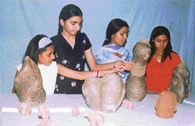 Sculptures made by students during a workshop organised by the Kala Seva
