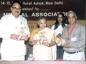 Delhi Chief Minister Sheila Dikshit, Health Minister Dr Ashok Walia and Delhi Medical Association President Dr Anil Bansal launch the website on the 46th Annual Delhi State Medical Conference in the Capital on Saturday