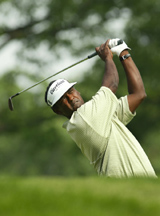 Vijay Singh of Fiji hits a shot during the second round of the US Open