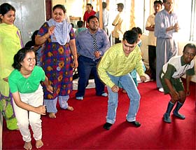 Mentally challenged children learn the basic facts of life in a fun filled atmosphere at Government Institute for Mentally Retarded Children in Sector 32