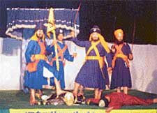 A scene from �Sada Chir Jeevo� being staged at Gujjarkhan Complex 