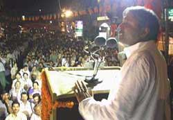 Uttar Pradesh BJP President Vinay Katiyar addresses a public meeting