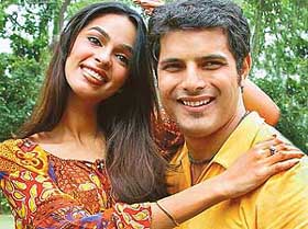 Soaring in the sky with �Khwahish� under their wings, Mallika Sherawat and Himanshu Malik in Chandigarh on Tuesday.