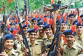 Joyous ITBP recruits after their passing out parade at the Basic Training Centre at Bhanu near Chandigarh 
