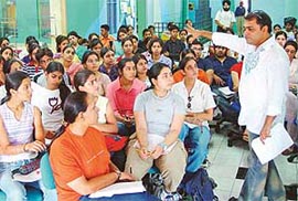 Famous designer Ashley Rebello interacts with students of the National Institute of Fashion Design, Sector 8, Chandigarh