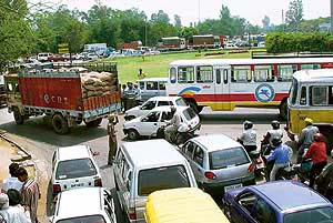 Vehicular traffic was blocked at the Tribune chowk, Chandigarh