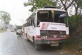 One of the two buses, belonging to Vardhman factory, which collided on the Nalagarh road