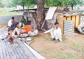 Migrant labourers camp outside Kambala village. 