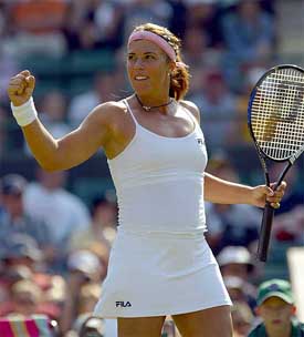 Jennifer Capriati of the US celebrates her victory over Switzerland's Myriam Casanova