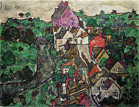 A handout image released on Tuesday showing a townscape by Austrian expressionist artist