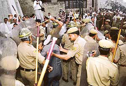 The police lathicharges BJP MLAs and party workers in Shimla on Wednesday. 