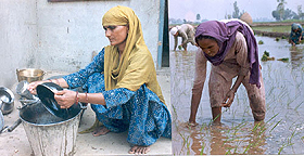 Potential sarpanches at work: Raj Kaur, Saroj Bala. � Photo by Subhash Patialvi.